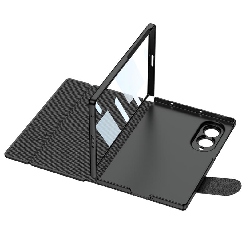 Galaxy Z Fold 8 Kılıf Karbon Fiber Tasarımlı Magnetik Tokalı Kartlıklı Zore Kıpta Zegna Kapak - 3