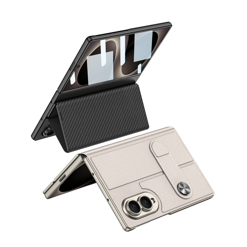 Galaxy Z Fold 8 Kılıf Karbon Fiber Tasarımlı Magnetik Tokalı Kartlıklı Zore Kıpta Zegna Kapak - 8