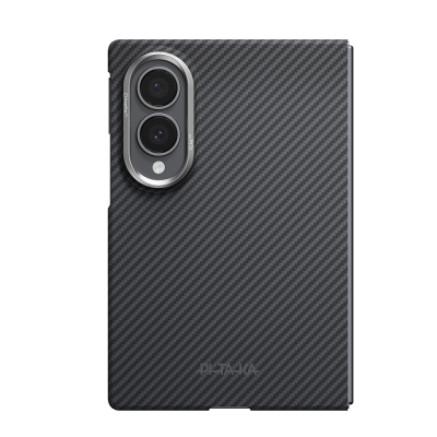 Galaxy Z Fold 8 Kılıf M-safe Şarj Özellikli 600D Aramid Karbon Fiber Pitaka Edge Serisi Black-Grey Twill Kapak - 1