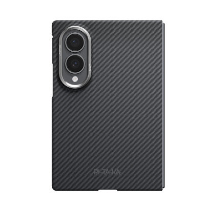 Galaxy Z Fold 8 Kılıf M-safe Şarj Özellikli 600D Aramid Karbon Fiber Pitaka Edge Serisi Black-Grey Twill Kapak - 7