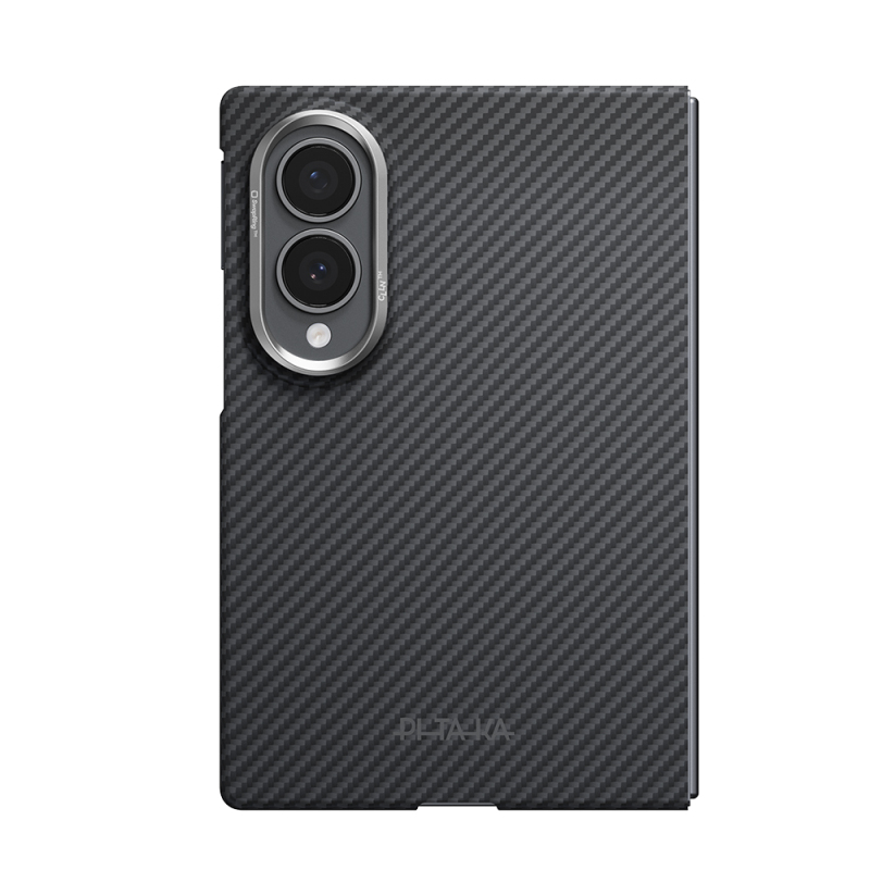Galaxy Z Fold 8 Kılıf M-safe Şarj Özellikli 600D Aramid Karbon Fiber Pitaka Edge Serisi Black-Grey Twill Kapak - 7