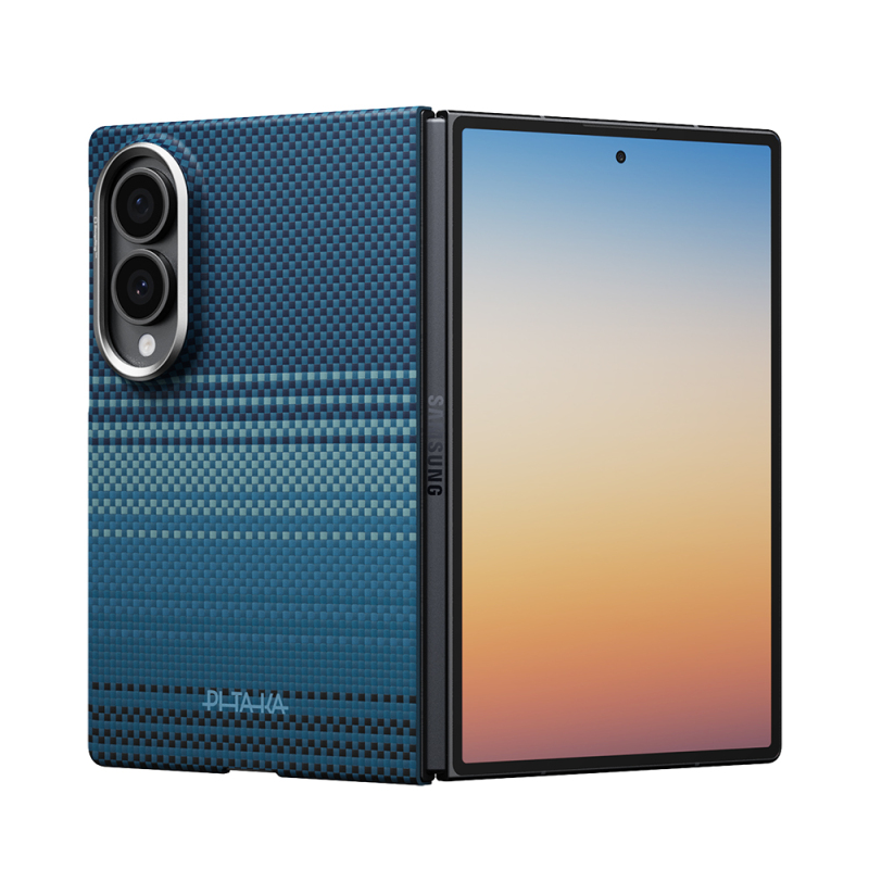Galaxy Z Fold 8 Kılıf M-safe Şarj Özellikli Aramid Karbon Fiber Pitaka Tactile Woven Sunset-Moonrise Serisi Kapak - 2