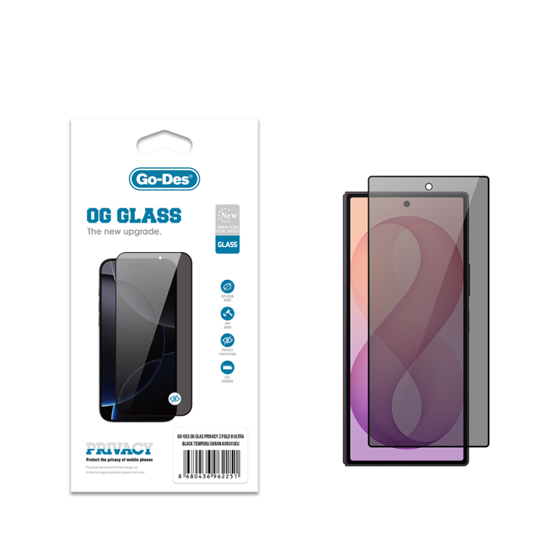 Galaxy Z Fold 8 Ultra Go Des OG Glass Privacy Antistatik Temperli Cam Ekran Koruyucu - 1
