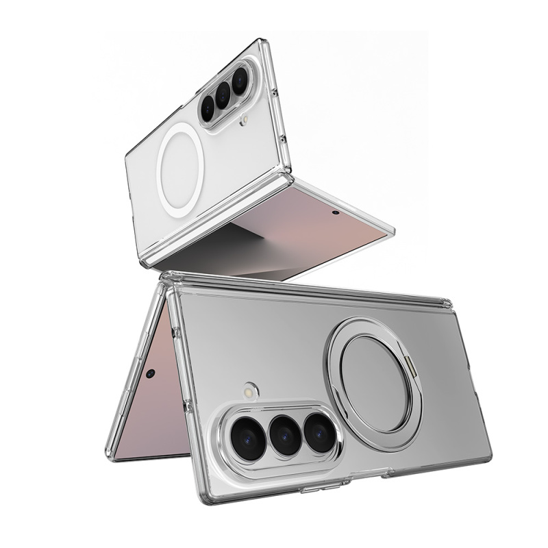 Galaxy Z Fold 8 Ultra Kılıf M-safe Şarj Özellikli Transparan Sert PC Wlons Pita Standlı Kapak - 5