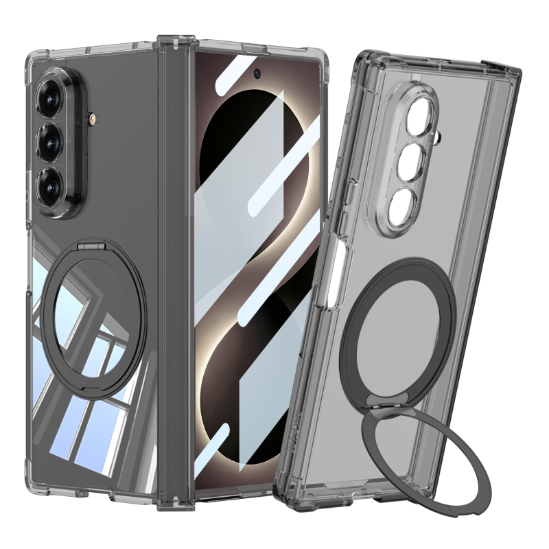 Galaxy Z Fold 8 Ultra Kılıf M-safe Şarj Özellikli Zore Kıpta KPT-09 Ring Standlı Şeffaf Sert PC Kapak - 1