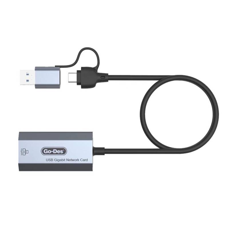 Go Des GD-6836 RJ45 to Type-C and USB-A Gigabit Ethernet Converter Cable 1000Mbps 50cm - 5