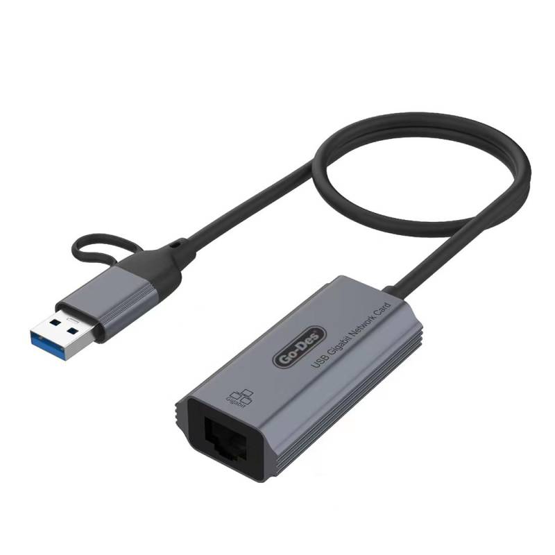 Go Des GD-6836 RJ45 to Type-C and USB-A Gigabit Ethernet Converter Cable 1000Mbps 50cm - 7