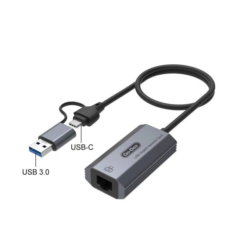 Go Des GD-6836 RJ45 to Type-C and USB-A Gigabit Ethernet Converter Cable 1000Mbps 50cm - 8