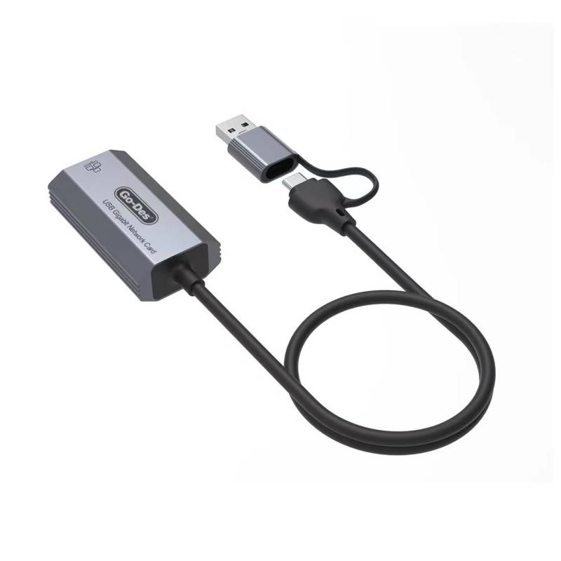 Go Des GD-6836 RJ45 to Type-C and USB-A Gigabit Ethernet Converter Cable 1000Mbps 50cm - 4