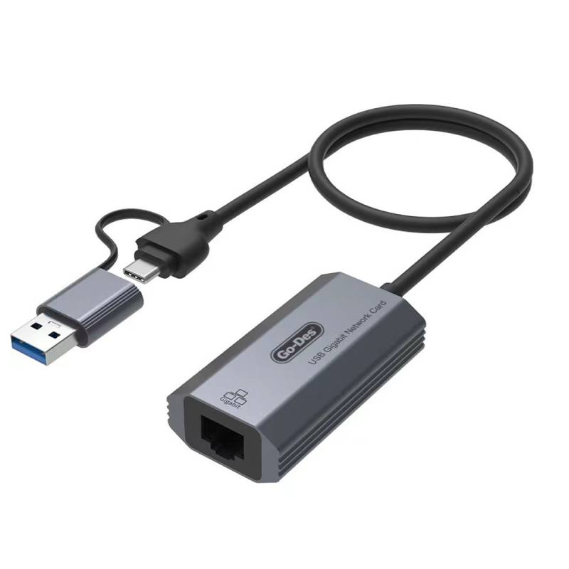 Go Des GD-6836 RJ45 to Type-C ve USB-A Gigabit Ethernet Dönüştürücü Kablo 1000Mbps 50cm - 1