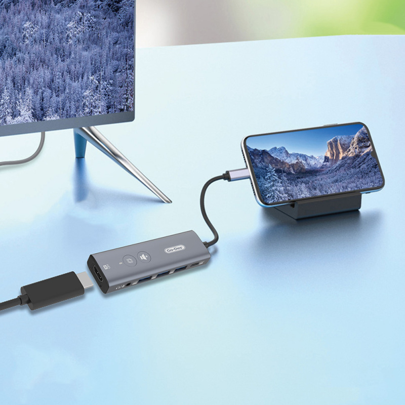 Go Des GD-6903 Type-C Bağlantılı 6in1 Hub Adaptör USB3.0/Hdmi/PD 100W/3.5mm/4K Ultra HD 30hz/5Gbps - 3