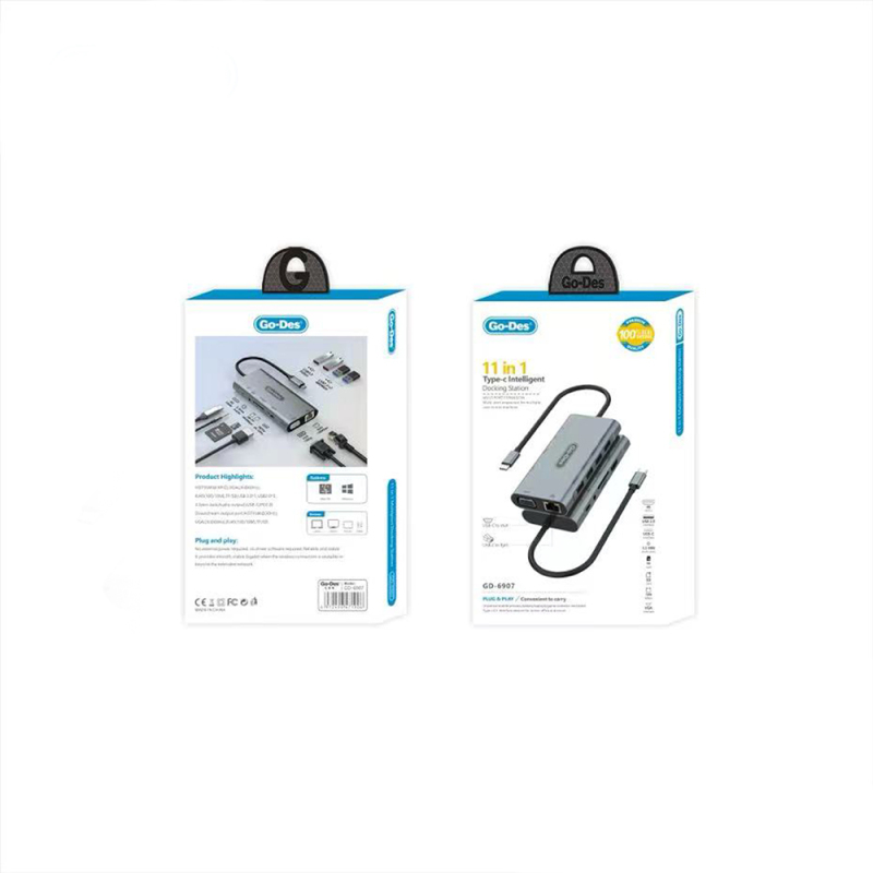 Go Des GD-6907 11 in 1 Type-C Hub SD Card-RJ45-HDMI-VGA-Usb Replicator - 4