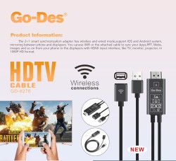 Go Des GD-8276 Wireless Display Dongle Phone Full HDTV Cable - 3