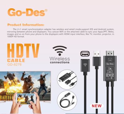 Go Des GD-8276 Wireless Display Dongle Phone Full HDTV Kablo - 3
