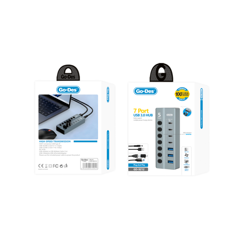 Go Des GD-9212 7-in-1 Multi-Type-C and USB Hub - 7