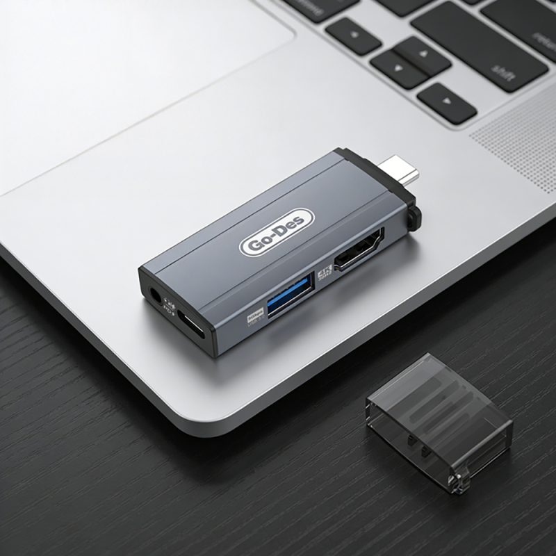 Go Des GD-CT085 Type-C 4-in-1 HDTV Audio and Video Adapter USB3.0/HDMI/3.5mm/4K Ultra HD 60Hz - 2