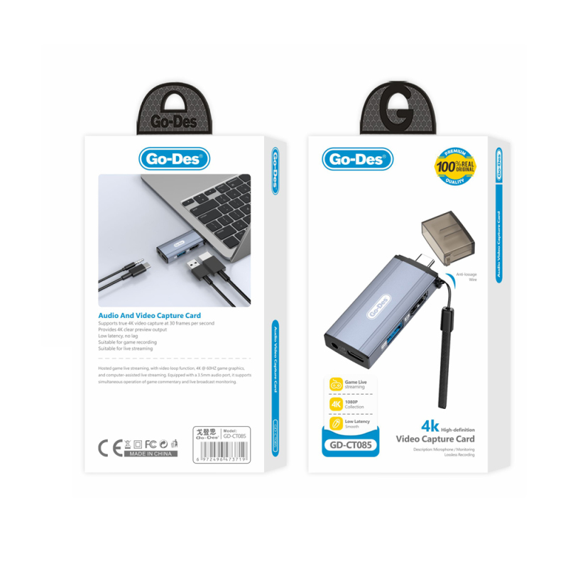 Go Des GD-CT085 Type-C Bağlantılı 4in1 HDTV Ses ve Video Adaptörü USB3.0/Hdmi/3.5mm/4K Ultra HD 60hz - 7