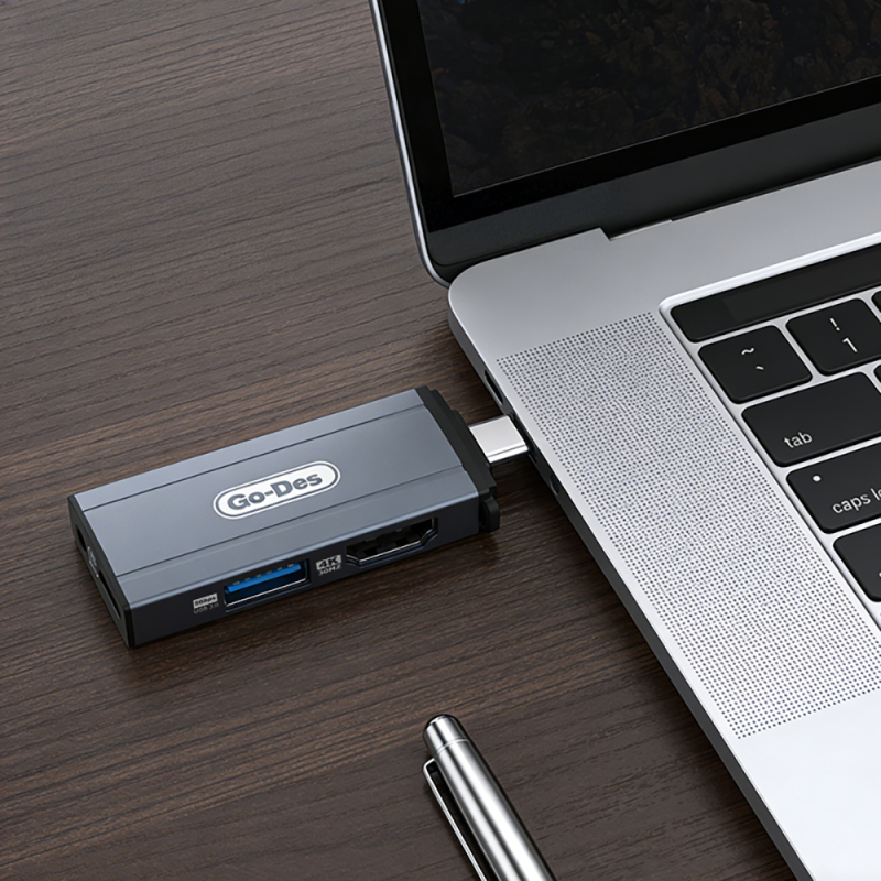 Go Des GD-CT085 Type-C Bağlantılı 4in1 HDTV Ses ve Video Adaptörü USB3.0/Hdmi/3.5mm/4K Ultra HD 60hz - 3