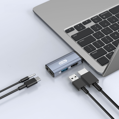 Go Des GD-CT085 Type-C Bağlantılı 4in1 HDTV Ses ve Video Adaptörü USB3.0/Hdmi/3.5mm/4K Ultra HD 60hz - 6