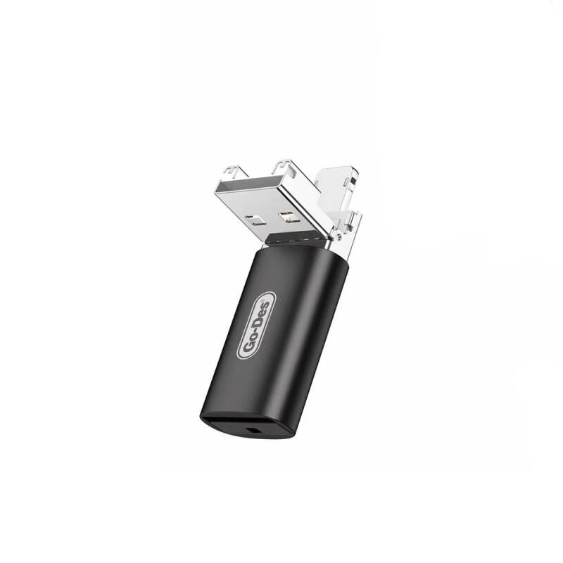 Go Des GD-CT190 TF to USB-A/Lightning 2in1 OTG Memory Card Reader - 1