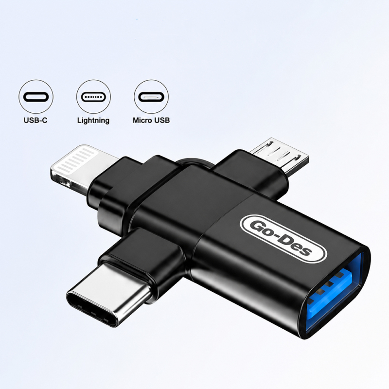 Go Des GD-CT196 4in1 Type-C+Lightning+Micro+USB3.0 OTG Dönüştürücü Adaptör - 4