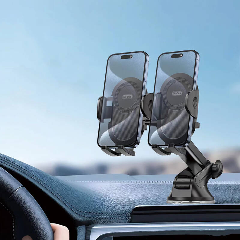 Go Des GD-HD207 Dual Use Suction Cup Design Double Car Phone Holder - 2