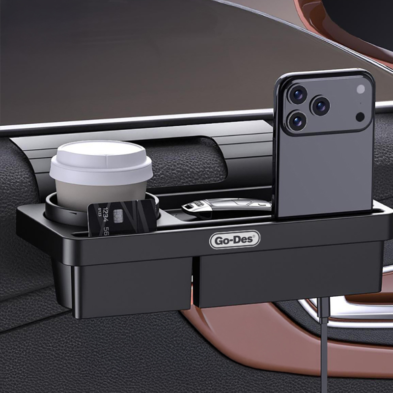 Go Des GD-HD569 4-in-1 Car Multipurpose Console with Cup Holder and Phone Compartment - 4