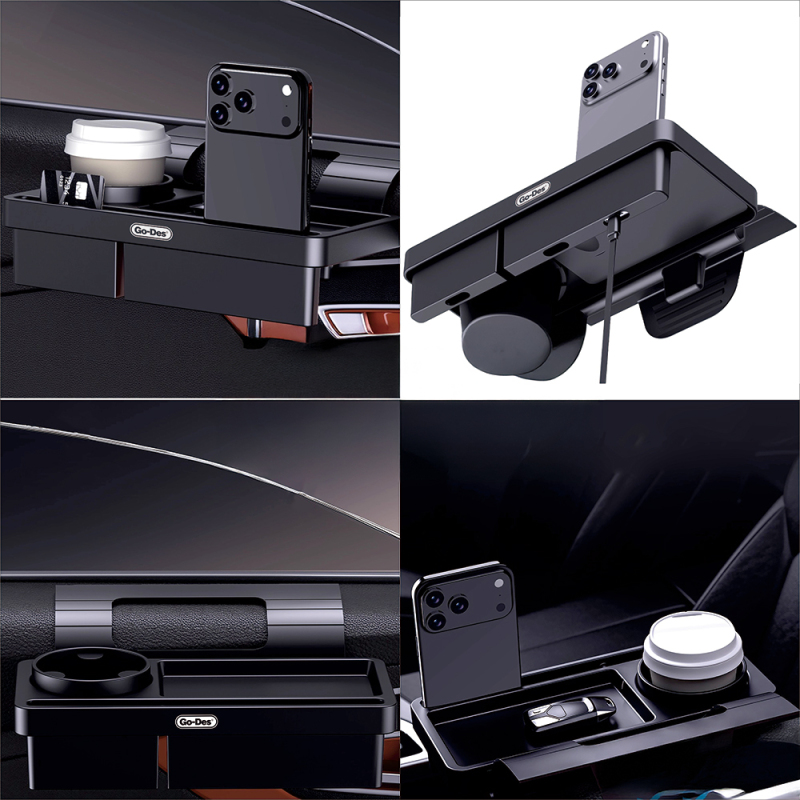Go Des GD-HD569 4-in-1 Car Multipurpose Console with Cup Holder and Phone Compartment - 6