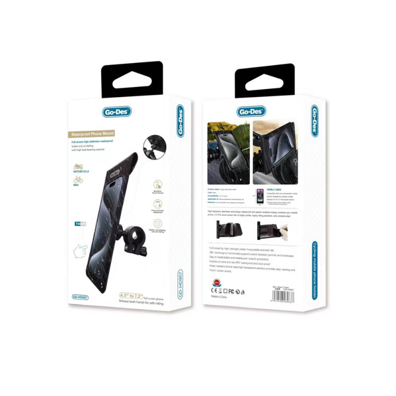 Go Des GD-HD907 Bicycle and Motorcycle Phone Holder with Waterproof Design - 2