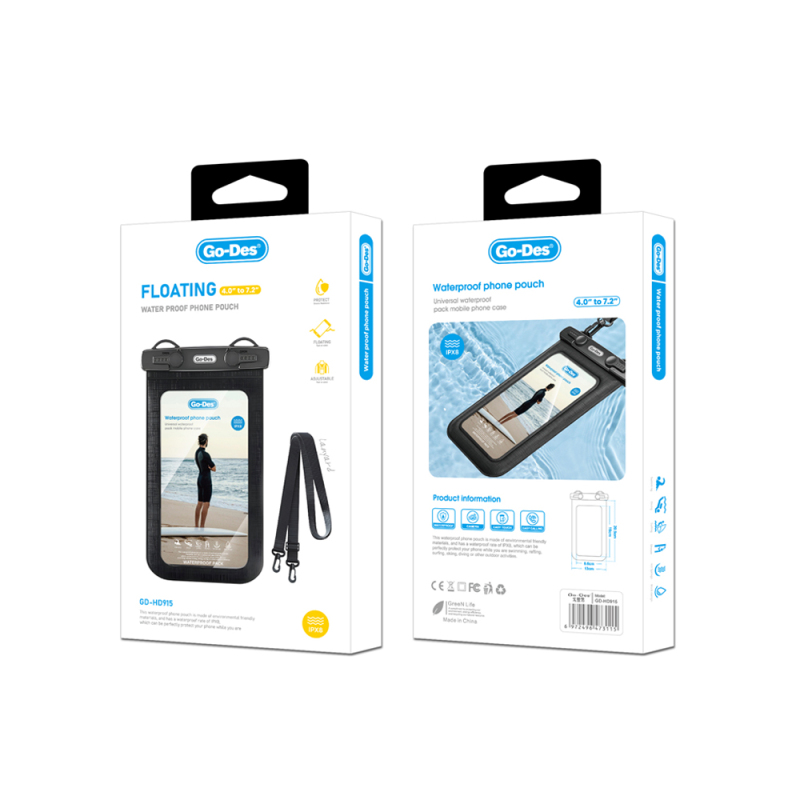 Go Des GD-HD915 Universal Neck Strap IPX8 Certified Waterproof 7.2 inch Case - 2