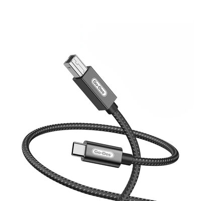 Go Des GD-HM837 Type-C to USB-B 2.0 Örgülü Yazıcı Kablosu 2M - 1