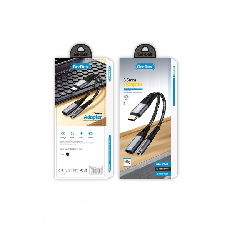 Go Des GD-UC162 3.5mm Jack Girişli Type-C 2in1 Şarj ve Ses Kablosu - 4