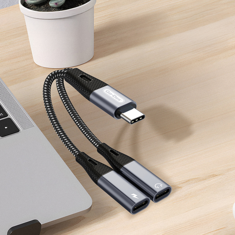 Go Des GD-UC163 Type-C 2in1 Charging and Audio Cable - 3