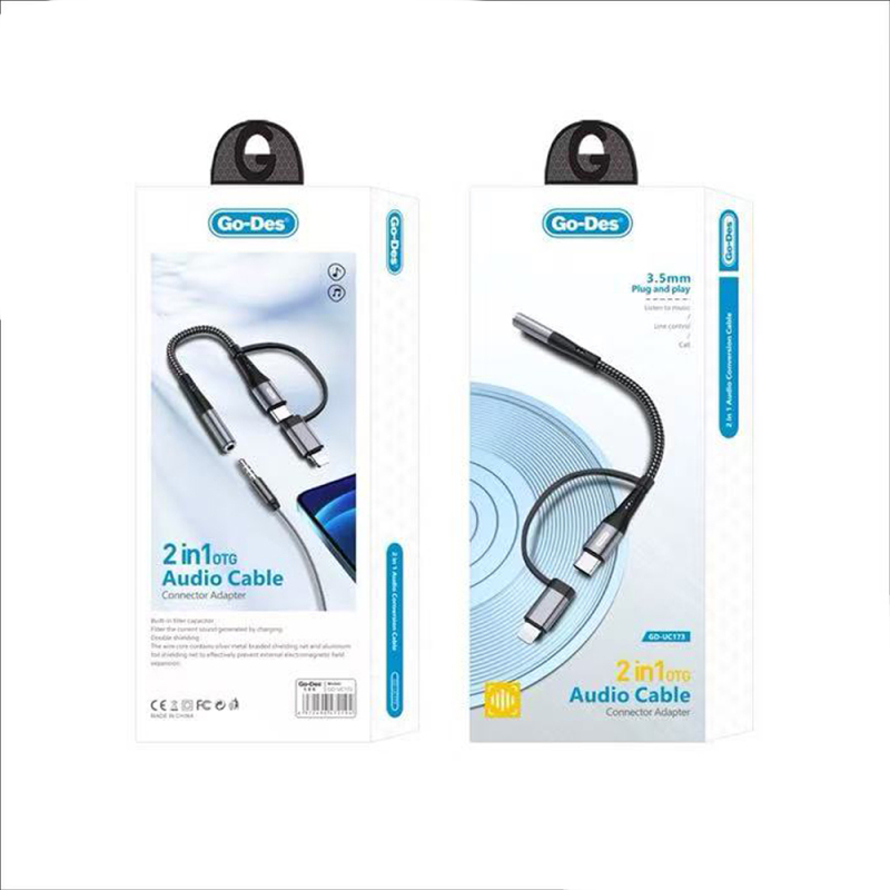 Go-Des GD-UC173 Type-C and Lightning 2-in-1 Audio Cable with 3.5mm Jack Input - 4