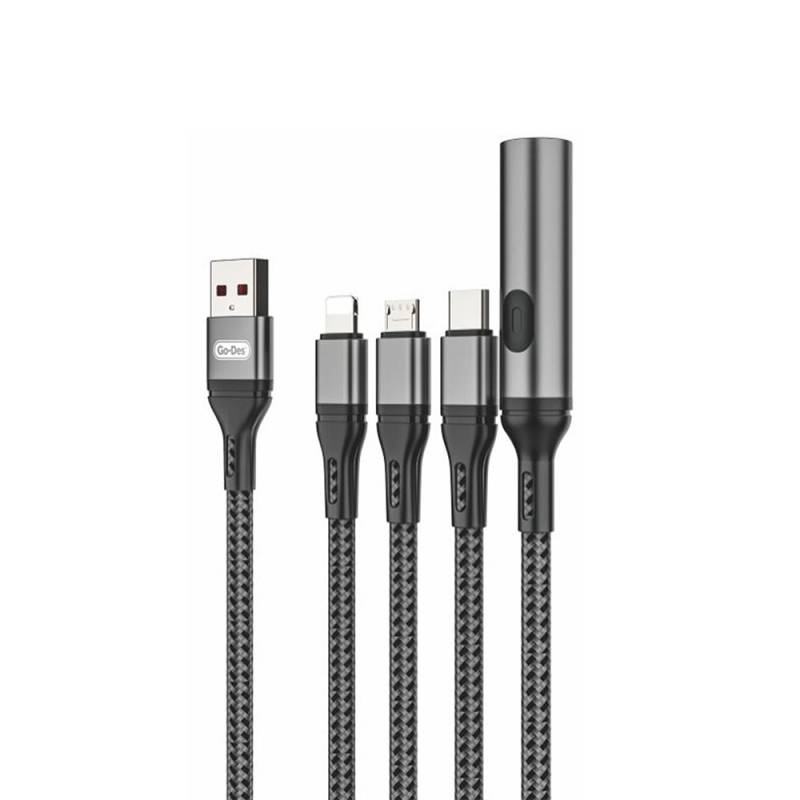 Go-Des GD-UC321 4in1 Lightning – Type-C – Micro USB Ultra Fast Charging Cable + Lighter - 2