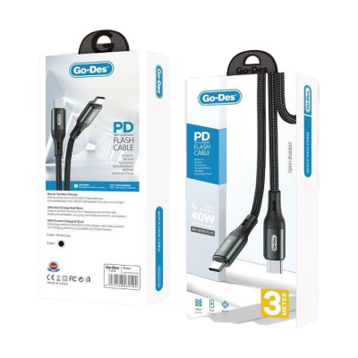 Go Des GD-UC575 Type-C to Type-C PD Örgü Tasarımlı Hızlı Şarj Özellikli Data ve Şarj Kablosu 40W 3M - 2