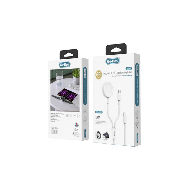 Go Des GD-UC603 2in1 Magnetik Wireless Type-C PD Hızlı Şarj Kablosu 65W 1.2M - 5