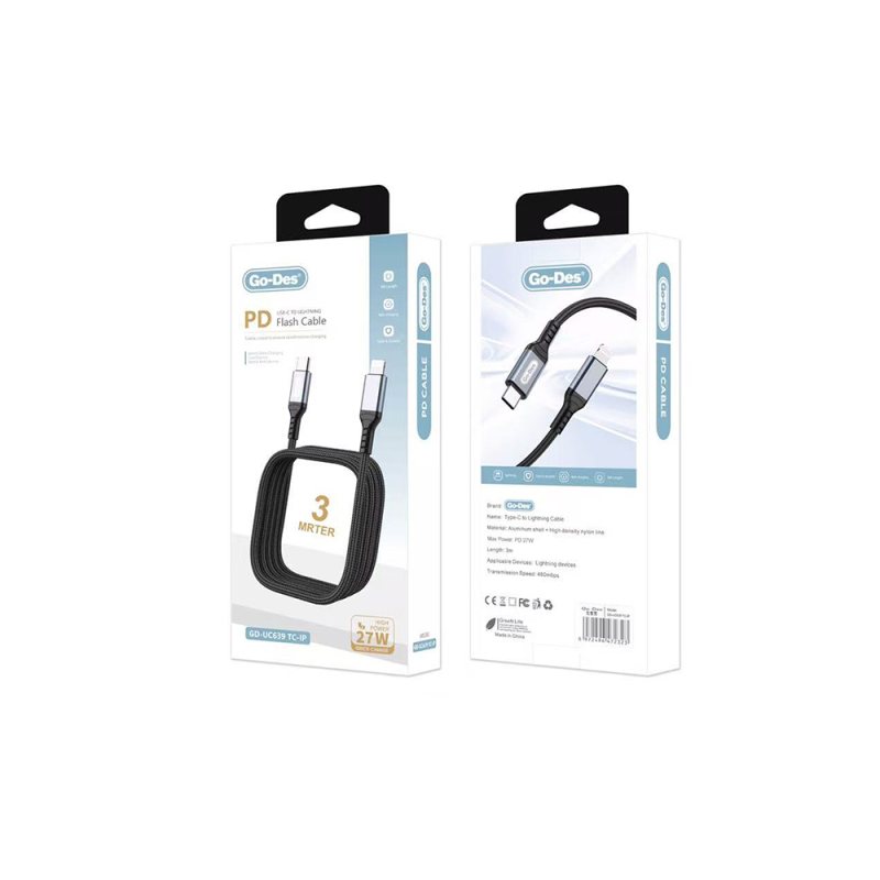Go-Des GD-UC639 Type-C to Lightning PD Hızlı Şarj Kablosu 27W 3M - 4