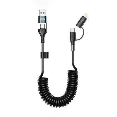 Go Des GD-UC805 4in1 Type-C+USB-A to Type-C+Lightning Coiled PD Charging and Data Cable 60W 1.8M - 2