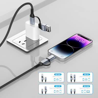Go Des GD-UC809 4in1 PD Çoklu USB-A + Type-C to Type-C + Lightning Şarj ve Data Kablosu 100W 120cm - 4