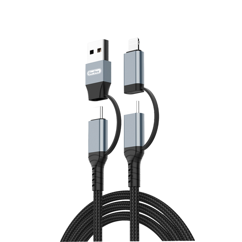 Go Des GD-UC809 4in1 PD Çoklu USB-A + Type-C to Type-C + Lightning Şarj ve Data Kablosu 100W 120cm - 2