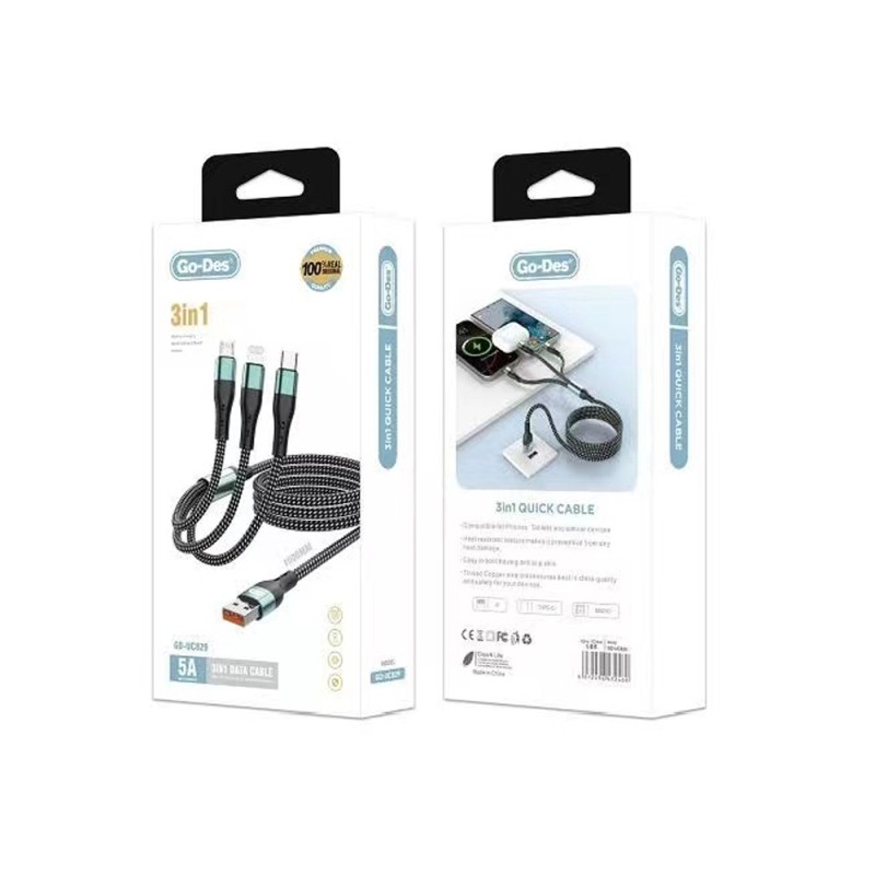 Go Des GD-UC829 3in1 Lightning – Type-C – Micro Hızlı Şarj Kablosu 1M - 3