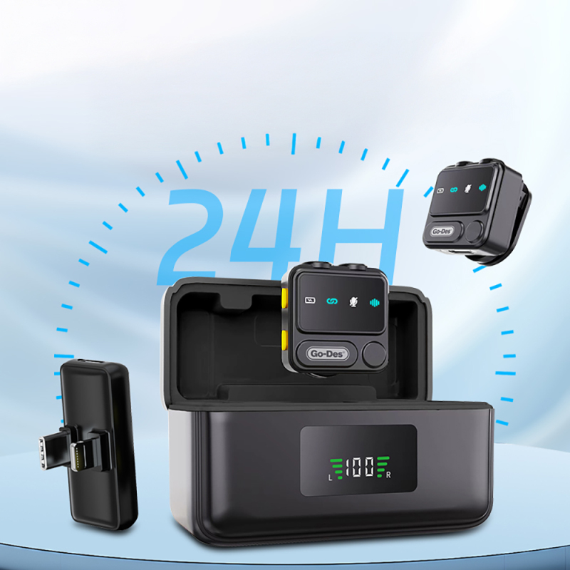 Go Des GD-WS307 2in1 Gürültü Engelleyici Özellikli Type-C ve Lightning Şarj Portlu Kablosuz Yaka Mikrofonu - 6