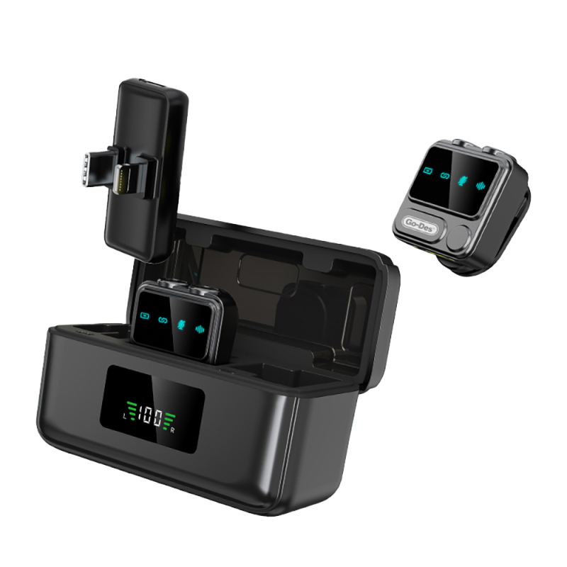 Go Des GD-WS307 2in1 Noise Cancelling Wireless Lavalier Microphone with Type-C and Lightning Charging Port - 2