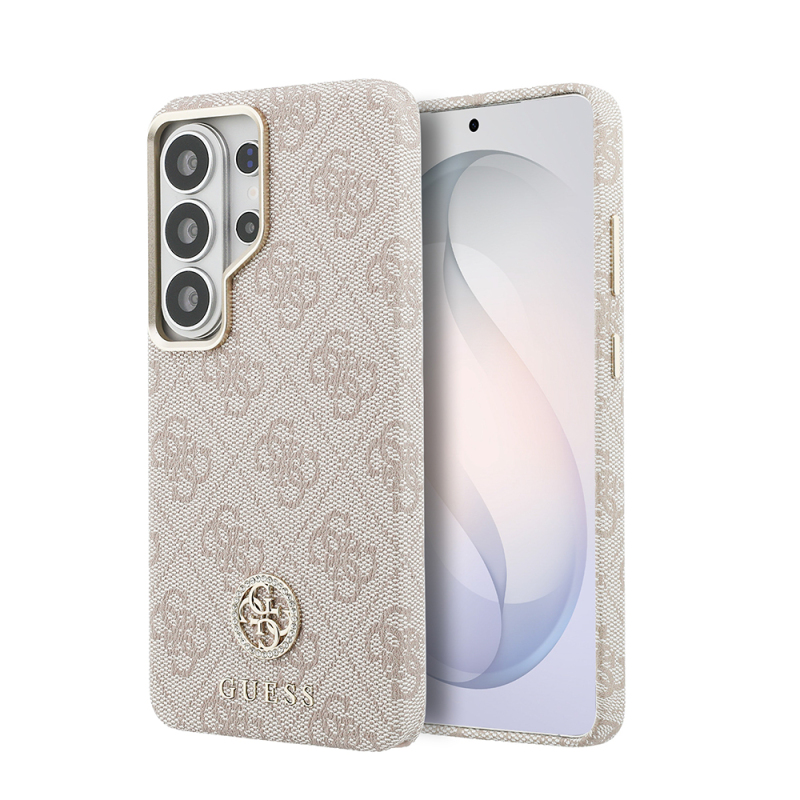 Guess Galaxy S26 Ultra Case Original Licensed M-safe Charging Enabled Gold Metal Camera Frame Rhinestone 4G Logo Cover - 1