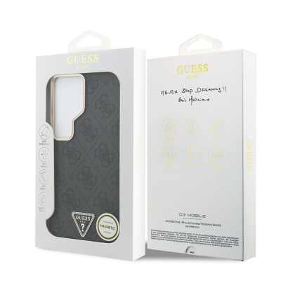 Guess Galaxy S26 Ultra Case Original Licensed M-safe Charging Enabled Gold Metal Camera Frame Rhinestone Triangle Logo 4G Patterned Cover - 9