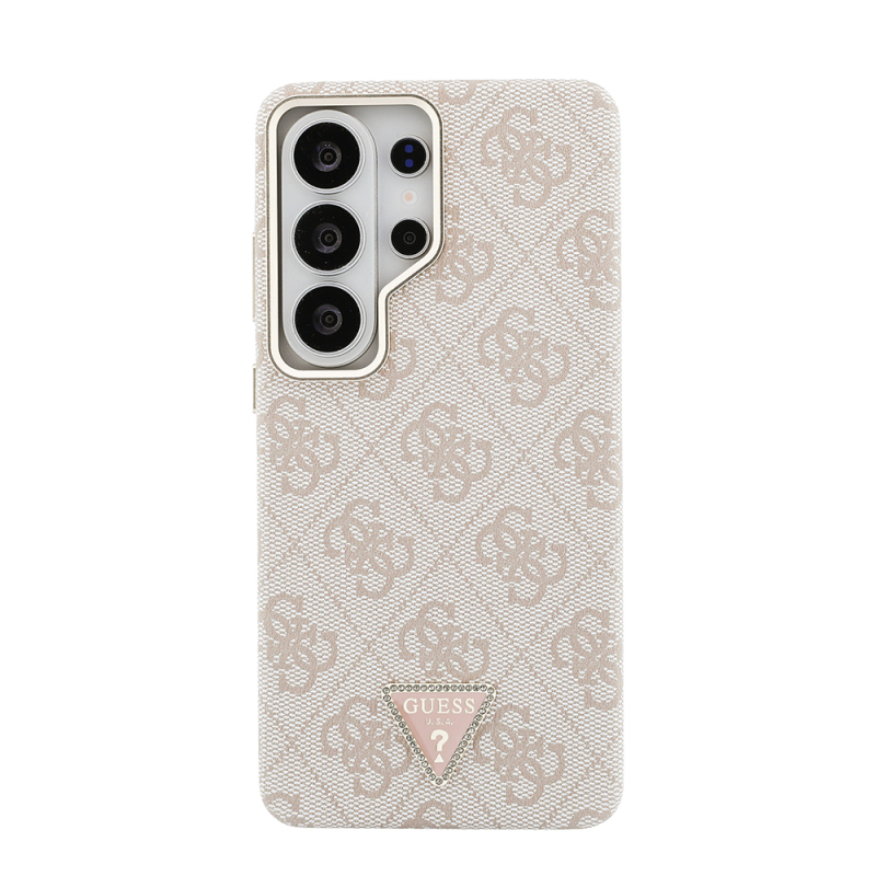 Guess Galaxy S26 Ultra Case Original Licensed M-safe Charging Enabled Gold Metal Camera Frame Rhinestone Triangle Logo 4G Patterned Cover - 11