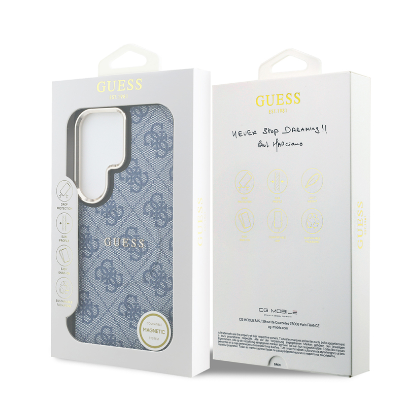 Guess Galaxy S26 Ultra Case Original Licensed M-safe Charging Feature Metal Camera Frame PU Leather 4G Patterned Text and Logo Cover - 18