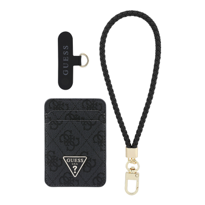 Guess Original Licensed 2-in-1 Wrist Strap Cord 4G Patterned Metal Triangle Logo Magnetic Card Holder - 2