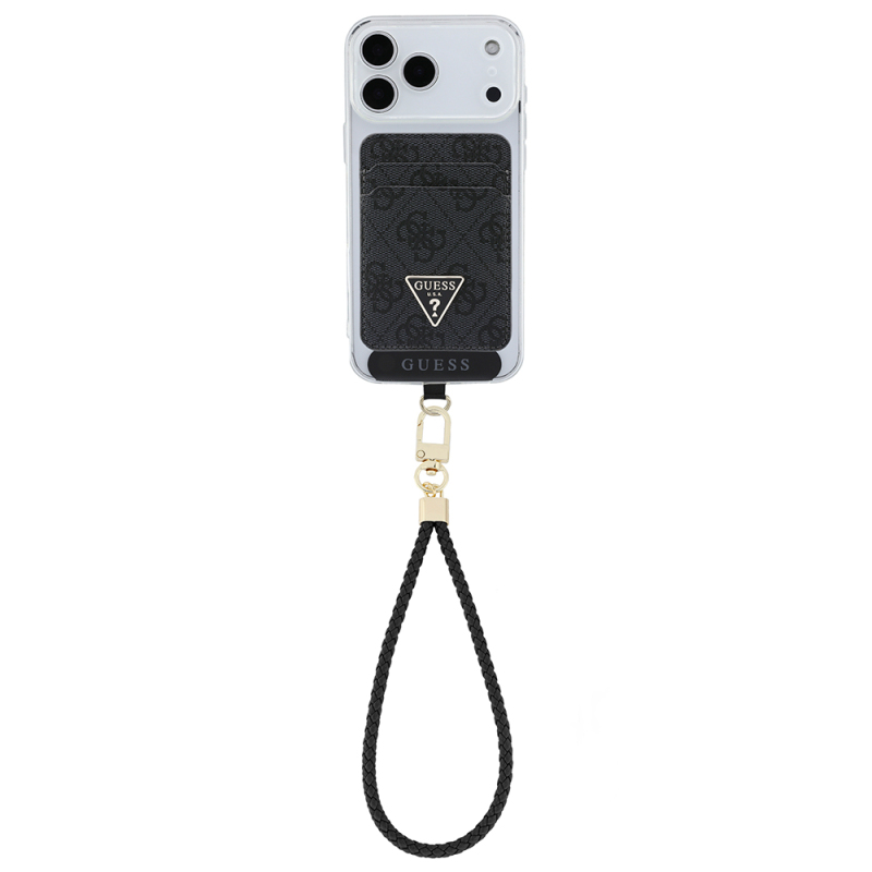Guess Original Licensed 2-in-1 Wrist Strap Cord 4G Patterned Metal Triangle Logo Magnetic Card Holder - 9